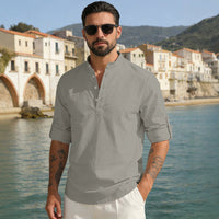 Matteo Lightweight Linen Blend Shirt with Stand Collar