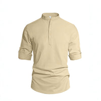 Matteo Lightweight Linen Blend Shirt with Stand Collar