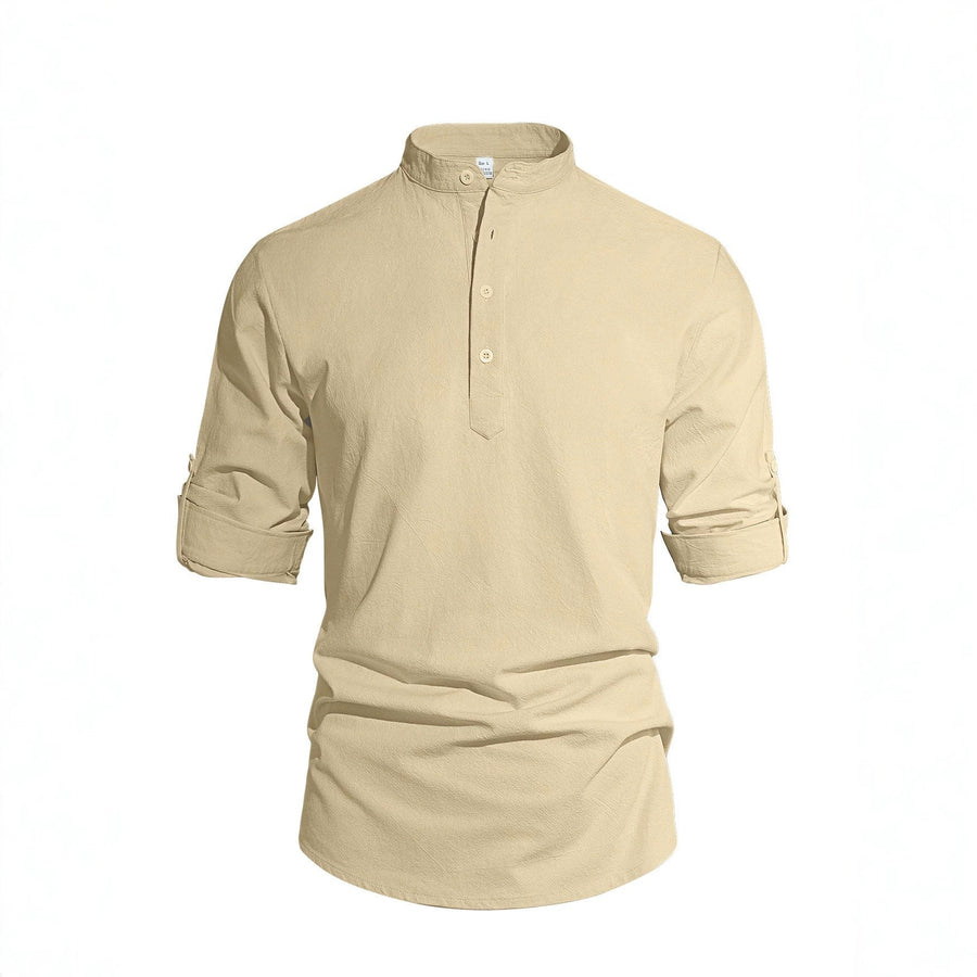 Matteo Lightweight Linen Blend Shirt with Stand Collar