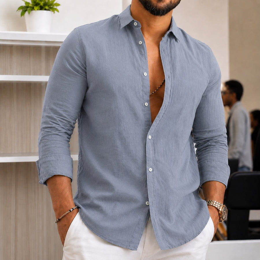 Matthias Lightweight Linen Shirt in Dark Grey