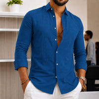 Matthias Lightweight Linen Shirt in Navy