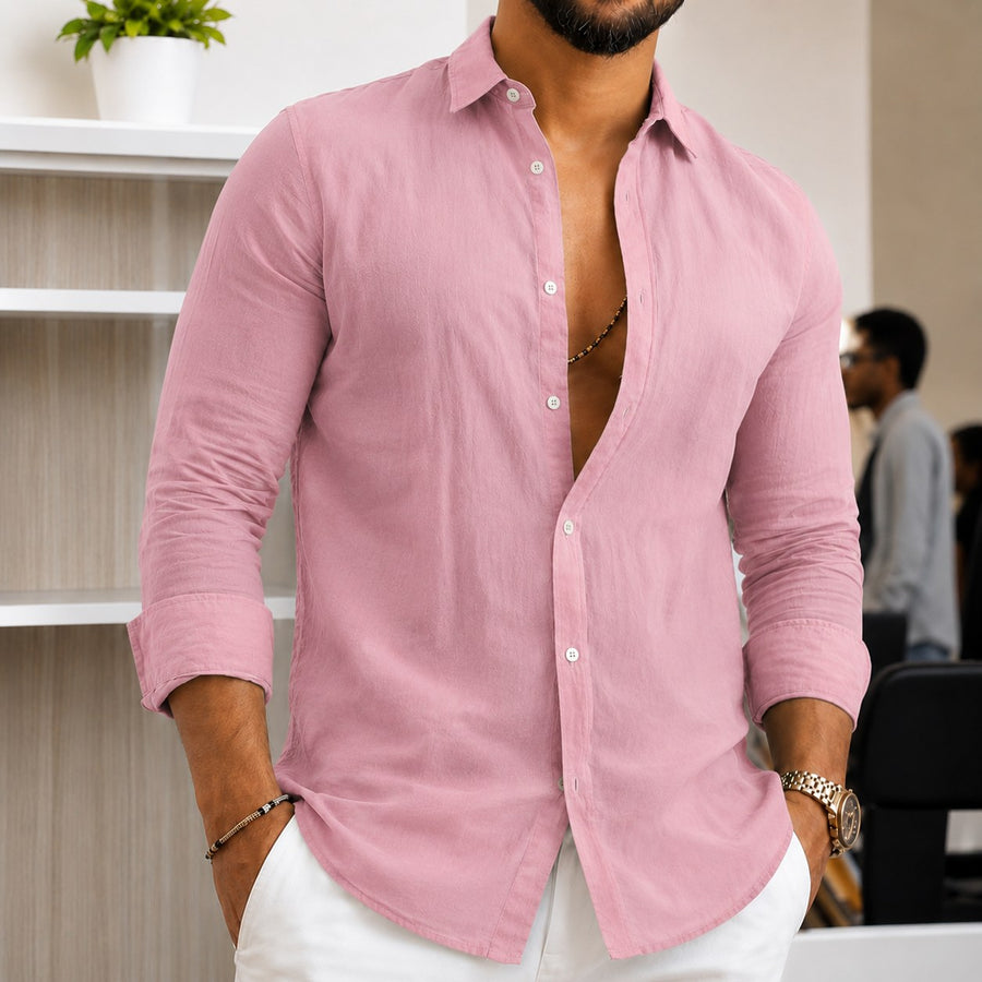 Matthias Lightweight Linen Shirt in Pink