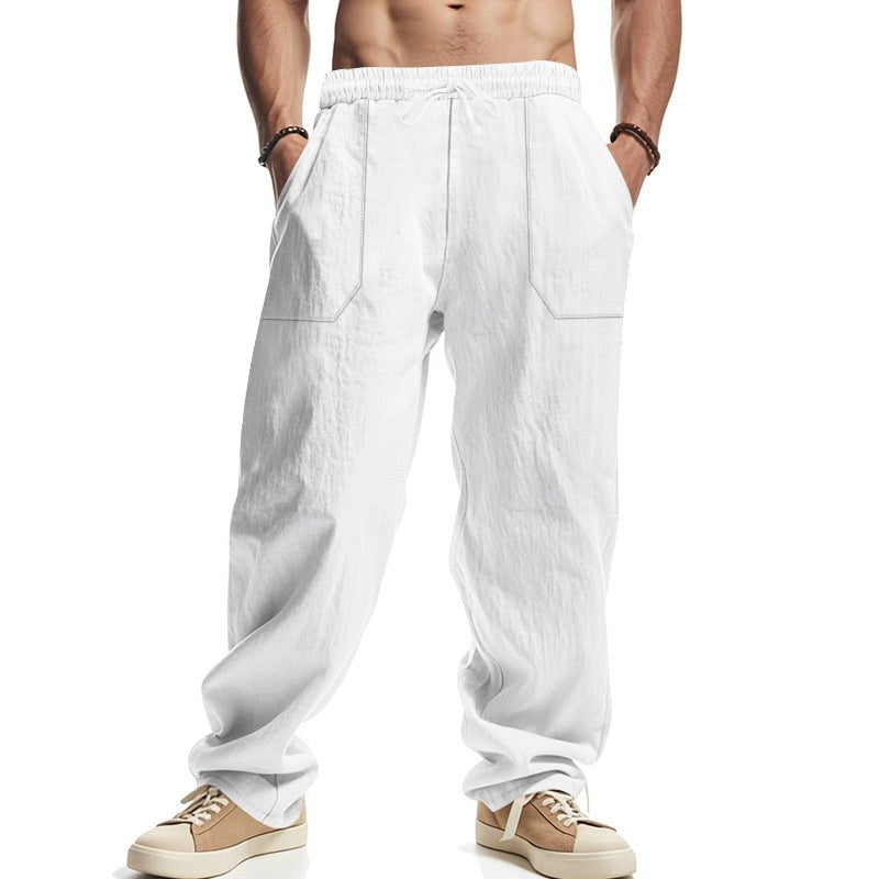 Matthias Relaxed Linen Trousers with Drawstring Waist and Elastic Waist