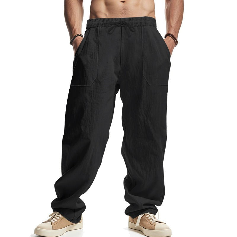 Matthias Relaxed Linen Trousers with Drawstring Waist and Elastic Waist