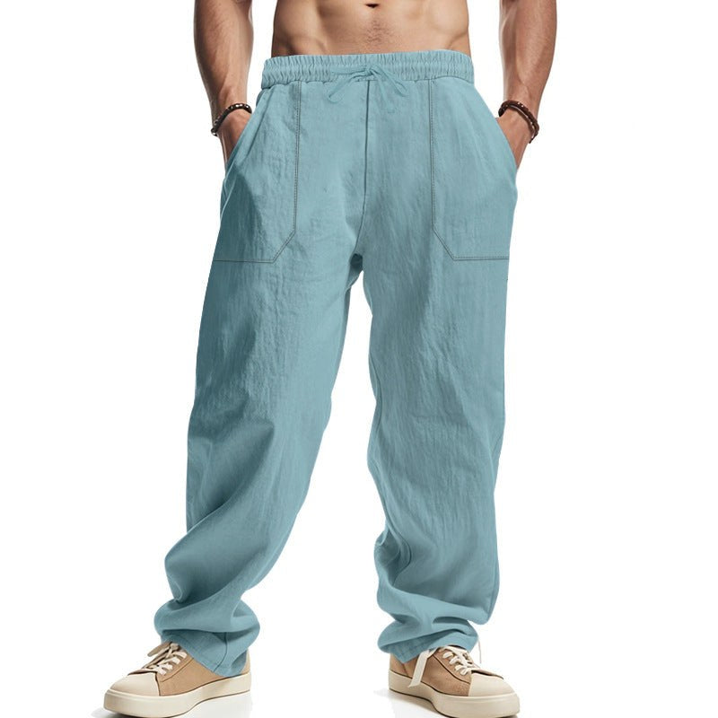 Matthias Relaxed Linen Trousers with Drawstring Waist and Elastic Waist