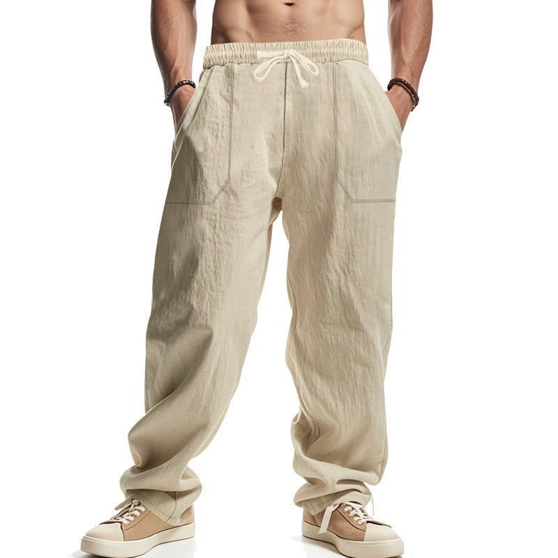 Matthias Relaxed Linen Trousers with Drawstring Waist and Elastic Waist