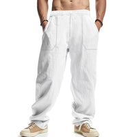 Matthias Relaxed Linen Trousers with Drawstring Waist and Elastic Waist in White