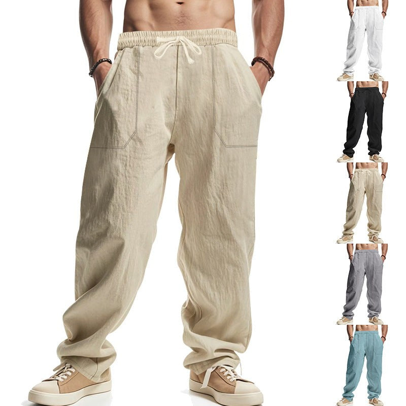 Matthias Relaxed Linen Trousers with Drawstring Waist and Elastic Waist