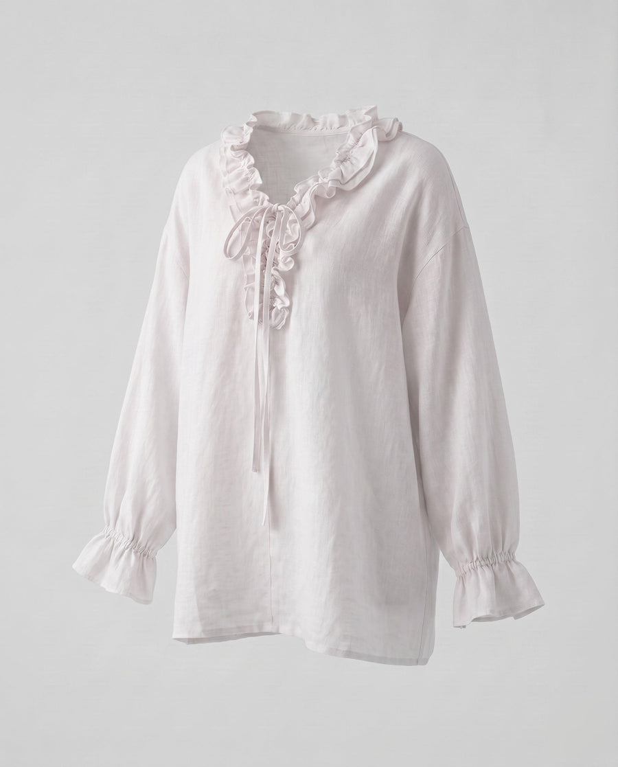 Maude Blouse with Ruffles in White