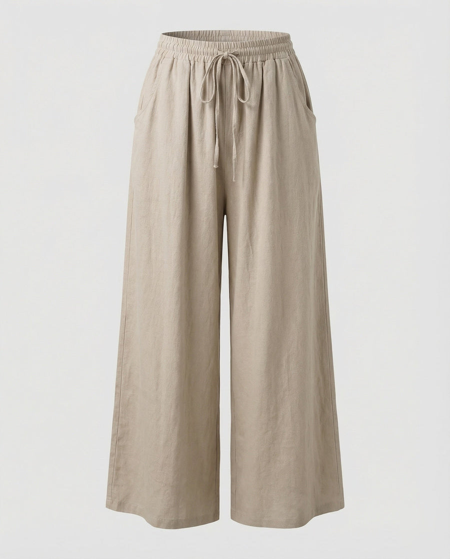 Maude Comfortable Linen Trousers in Khaki