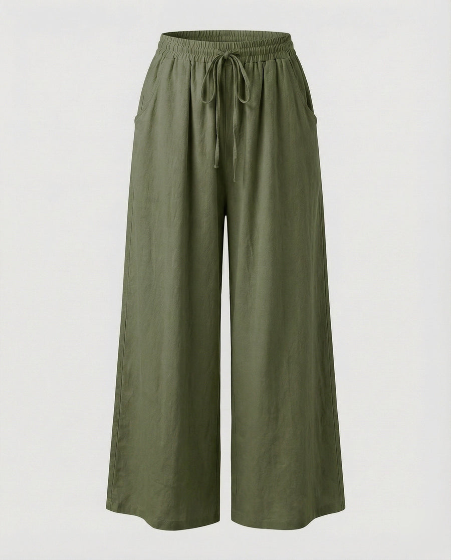 Maude Comfortable Linen Trousers in Olive