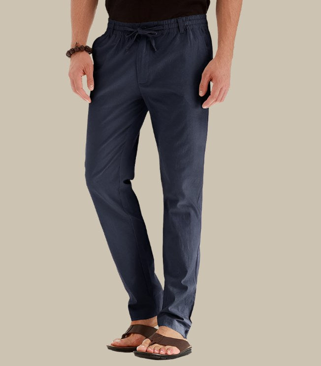 Maurice Casual Trousers with Elastic Waist in Navy Blue