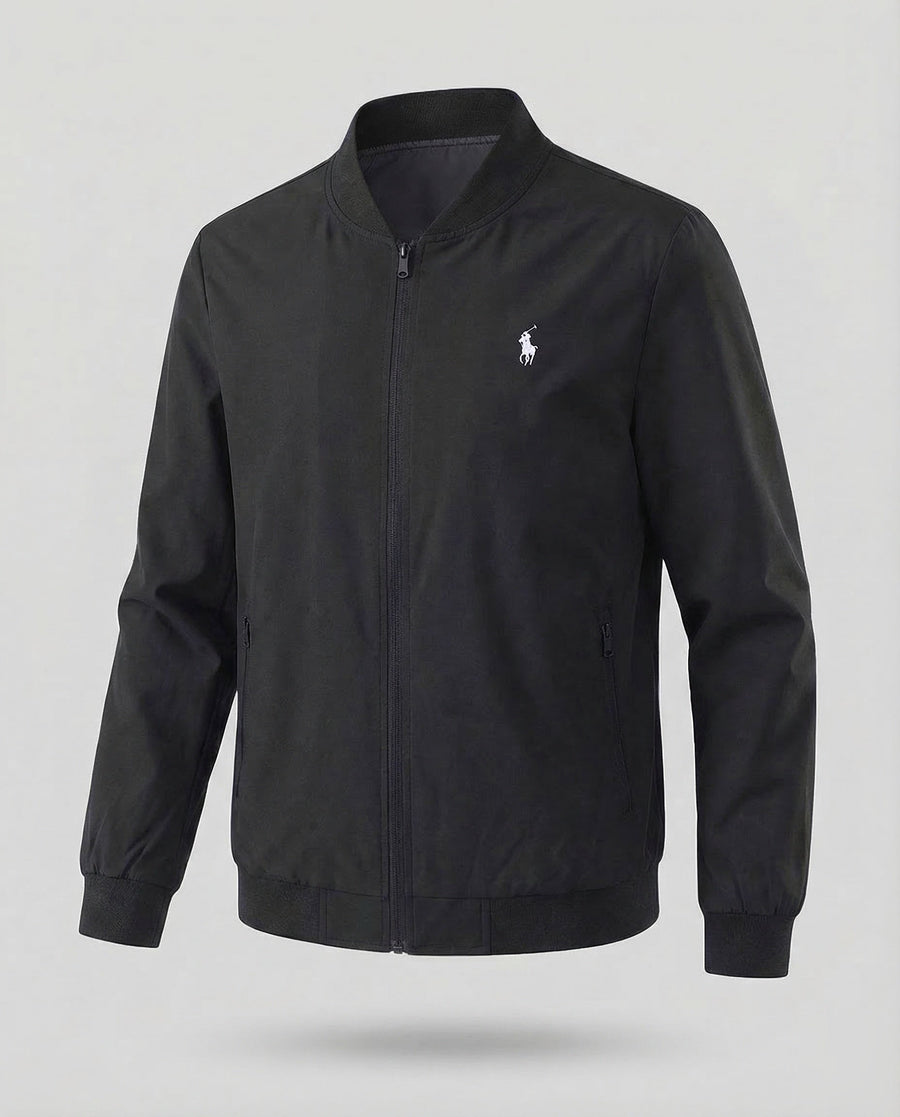 Maurice Lightweight Bomber Jacket with Stand Collar in Black