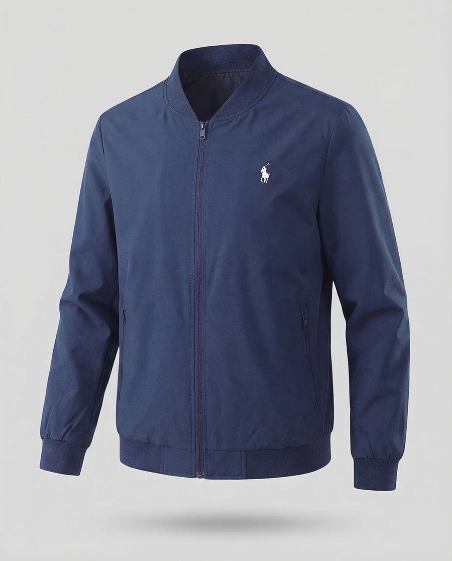 Maurice Lightweight Bomber Jacket with Stand Collar in Blue