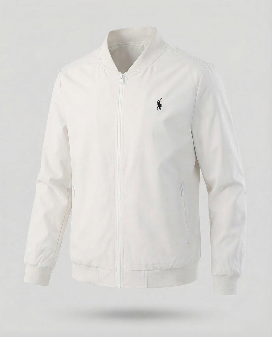 Maurice Lightweight Bomber Jacket with Stand Collar in Cream