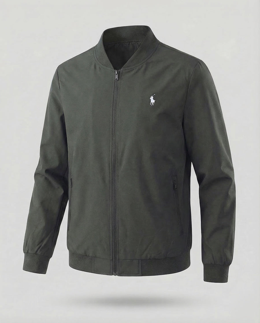 Maurice Lightweight Bomber Jacket with Stand Collar in Olive Green