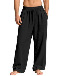 Maurice Lightweight Linen Trousers with Elastic Waist and Pockets in Black
