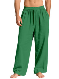 Maurice Lightweight Linen Trousers with Elastic Waist and Pockets in Green