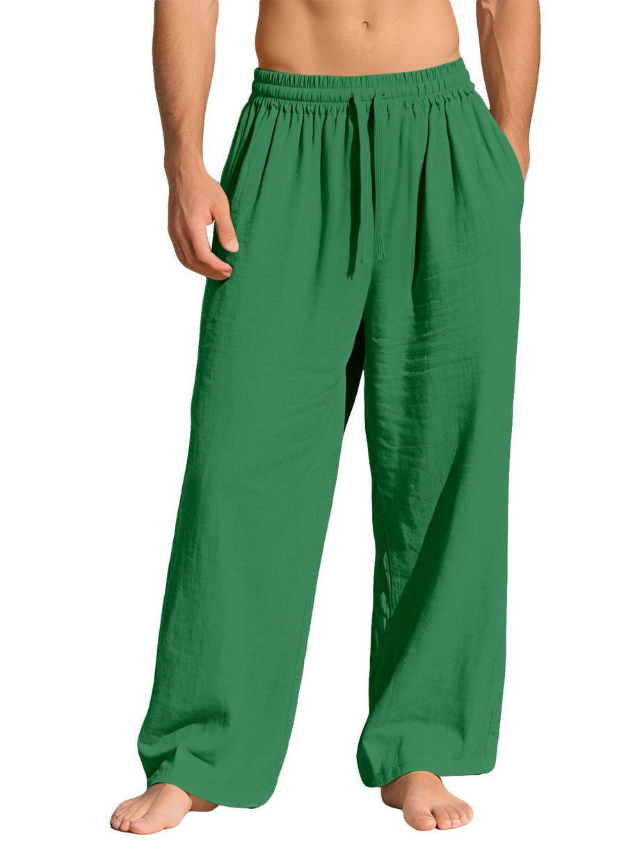Maurice Lightweight Linen Trousers with Elastic Waist and Pockets in Green
