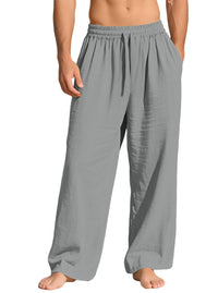 Maurice Lightweight Linen Trousers with Elastic Waist and Pockets in Grey