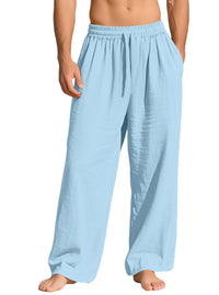 Maurice Lightweight Linen Trousers with Elastic Waist and Pockets in Light Blue