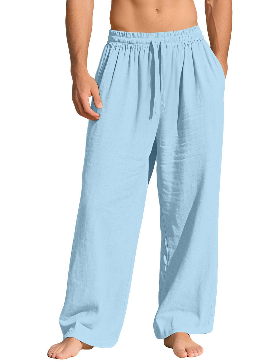 Maurice Lightweight Linen Trousers with Elastic Waist and Pockets in Light Blue