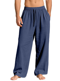 Maurice Lightweight Linen Trousers with Elastic Waist and Pockets in Marinr&Blau