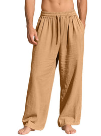 Maurice Lightweight Linen Trousers with Elastic Waist and Pockets in Ochre