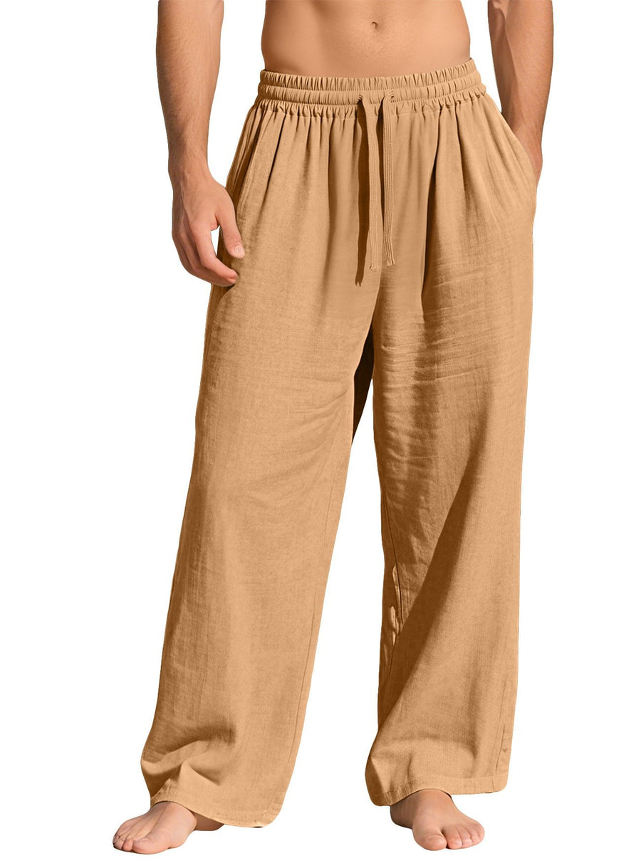 Maurice Lightweight Linen Trousers with Elastic Waist and Pockets in Ochre
