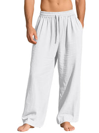 Maurice Lightweight Linen Trousers with Elastic Waist and Pockets in White