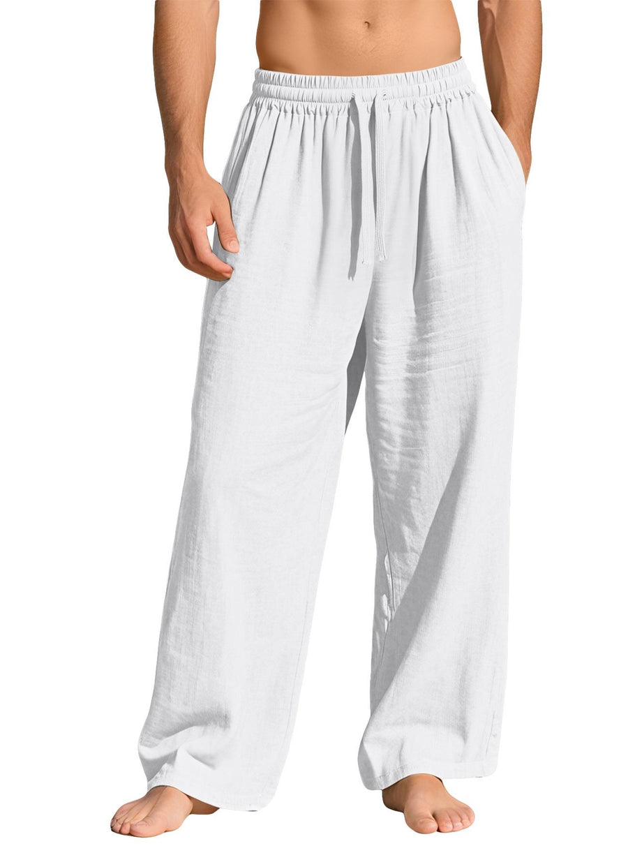 Maurice Lightweight Linen Trousers with Elastic Waist and Pockets in White