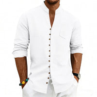 Maurits Lightweight Linen Shirt with Stand Collar and Button Front