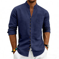 Maurits Lightweight Linen Shirt with Stand Collar and Button Front
