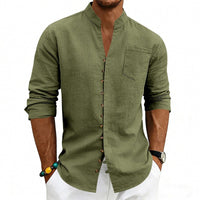 Maurits Lightweight Linen Shirt with Stand Collar and Button Front