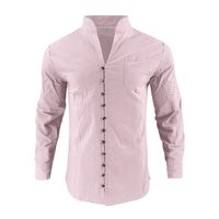 Maurits Lightweight Linen Shirt with Stand Collar and Button Front in Pink