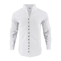 Maurits Lightweight Linen Shirt with Stand Collar and Button Front in White