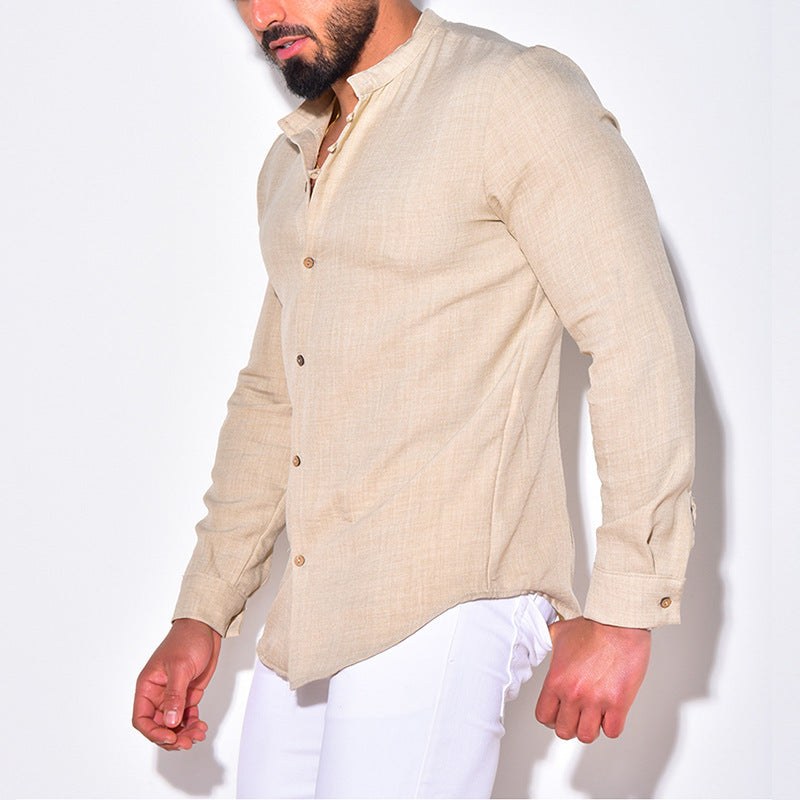 Maurits Linen Shirt with Button Front in Blue