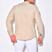Maurits Linen Shirt with Button Front in Blue