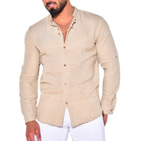 Maurits Linen Shirt with Button Front in Blue