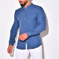 Maurits Linen Shirt with Button Front in Blue