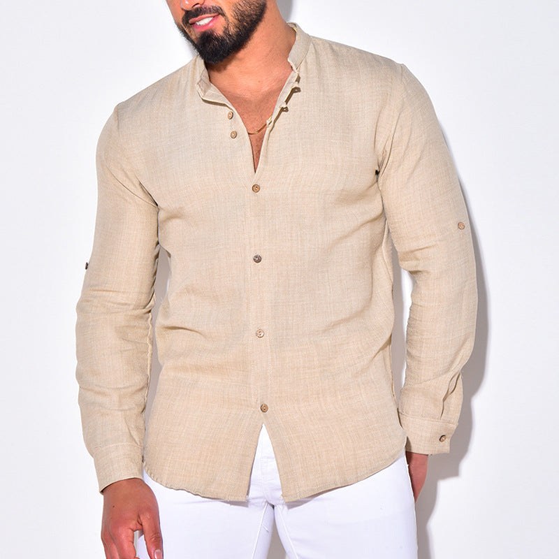 Maurits Linen Shirt with Button Front in Khaki