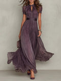 Ava | Maxi Dress Keyhole Neckline Short Puff Sleeves Flowing