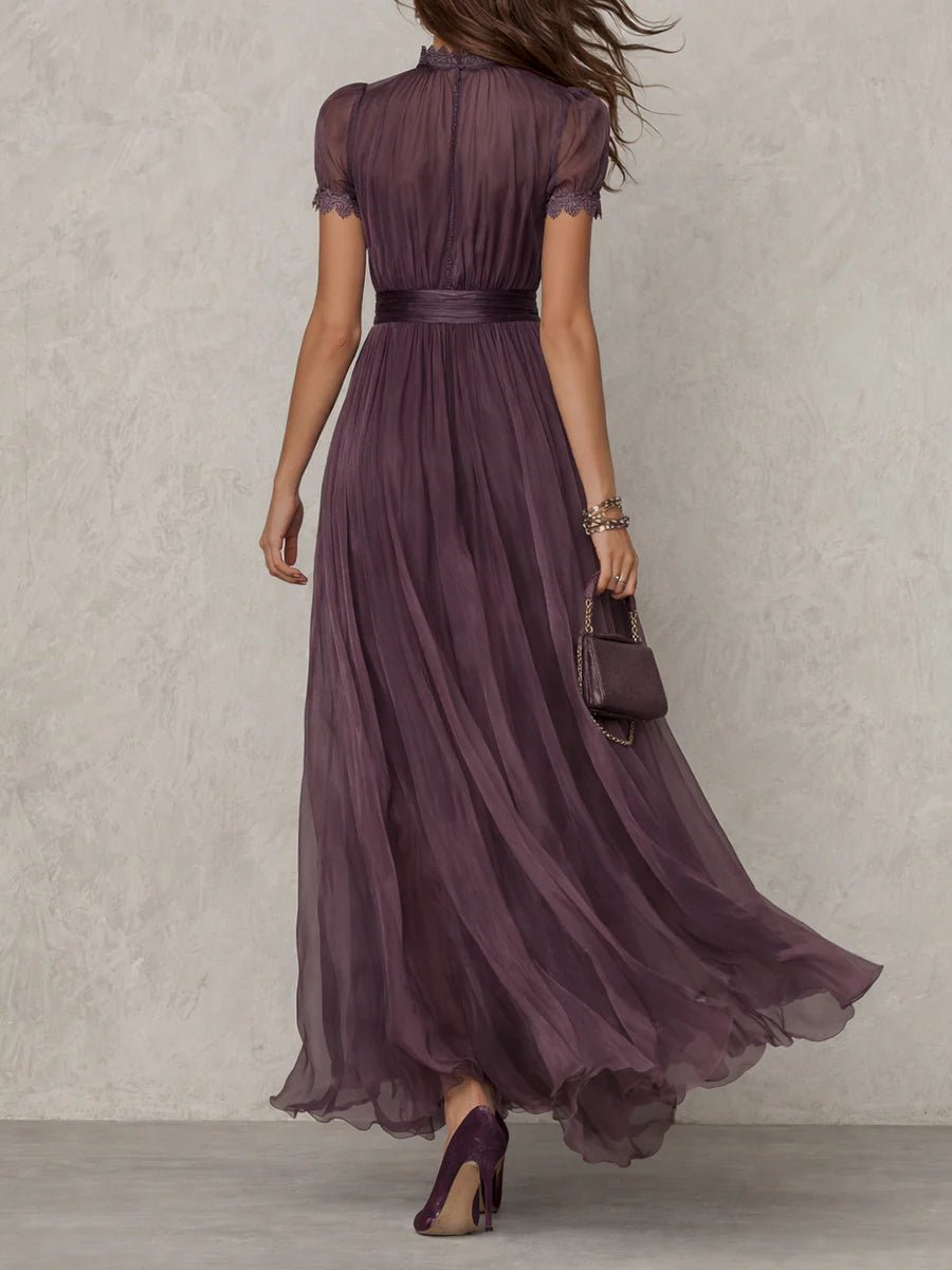 Ava | Maxi Dress Keyhole Neckline Short Puff Sleeves Flowing
