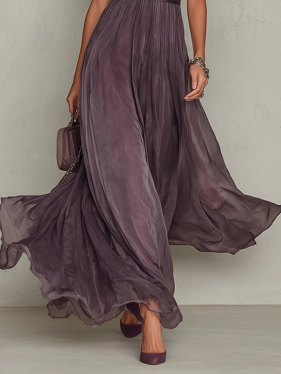 Ava | Maxi Dress Keyhole Neckline Short Puff Sleeves Flowing