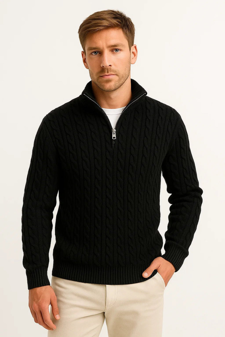 Maxime | Men's Cable Quarter Zip Sweater