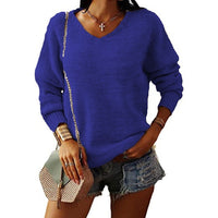 Maxine Casual Knit Sweater with V-Neck in Royal Blue