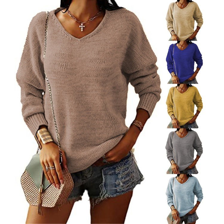 Maxine Casual Knit Sweater with V-Neck
