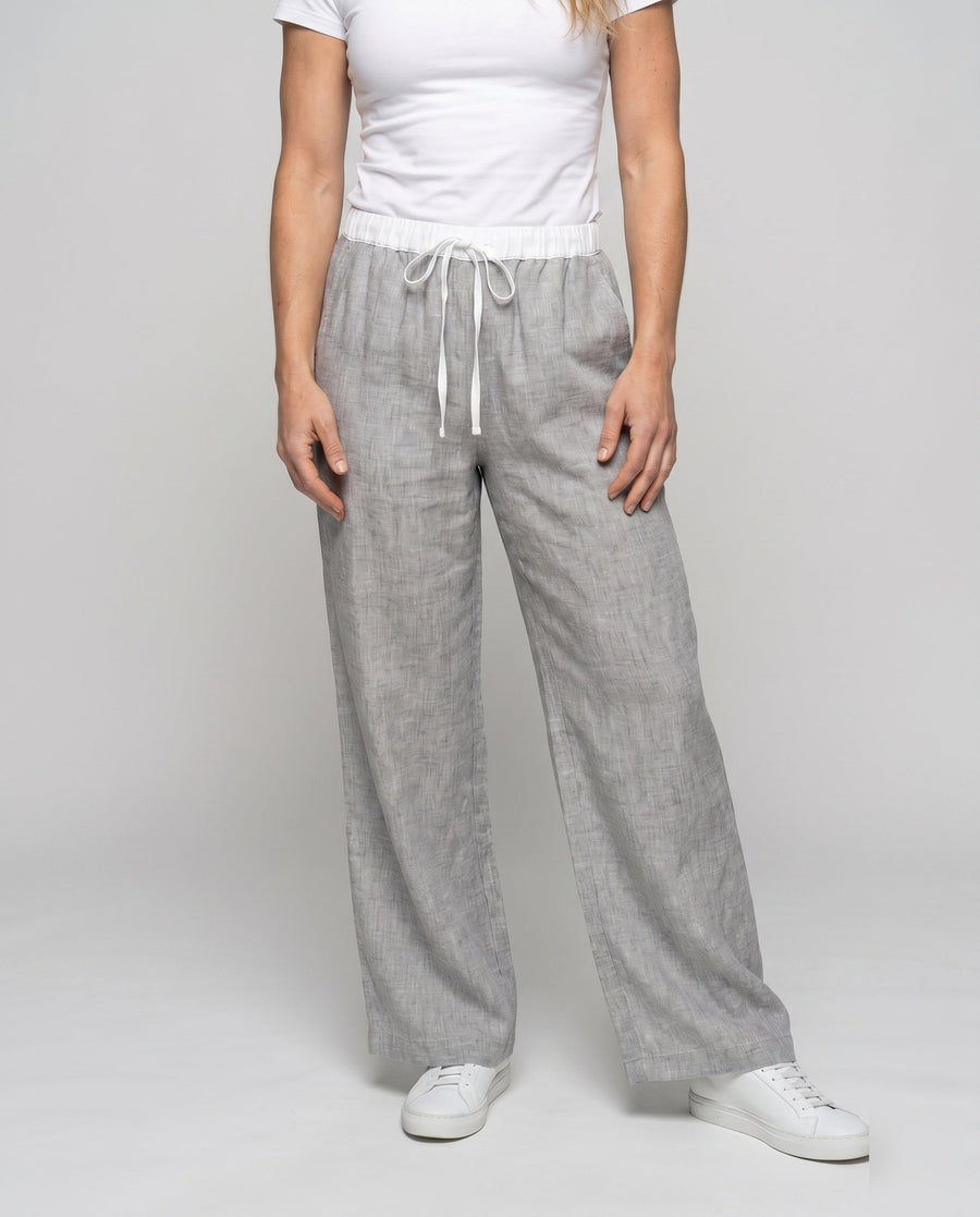 Maxine Comfortable Linen Trousers with Elastic Waist and Pockets
