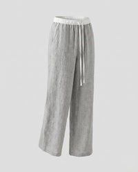 Maxine Comfortable Linen Trousers with Elastic Waist and Pockets in Grey
