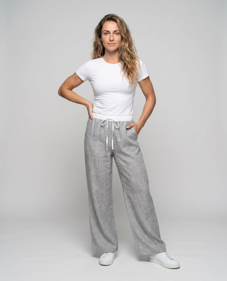 Maxine Comfortable Linen Trousers with Elastic Waist and Pockets